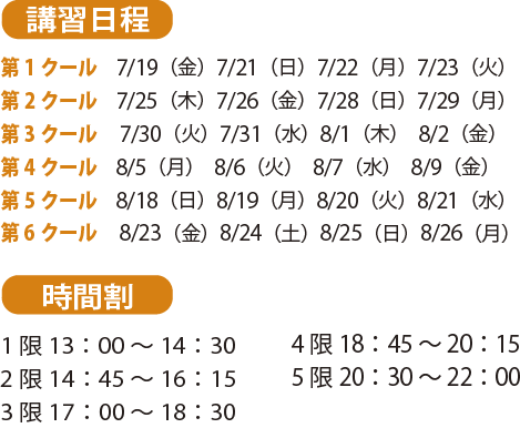 講習日程と時間割 講習日程と時間割
