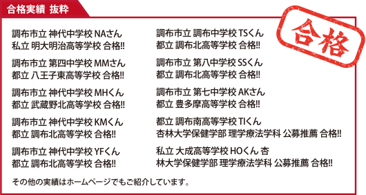 合格実績 抜粋 合格実績 抜粋