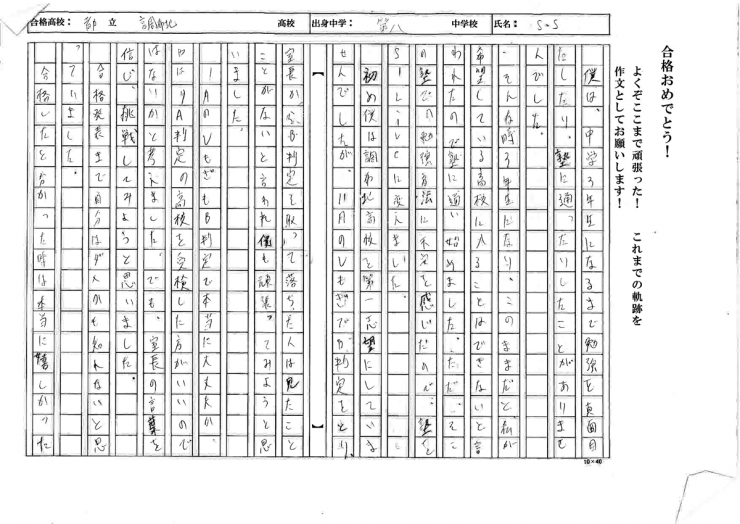 調布市立第八中学校　SSくん　都立調布北高校　合格!!