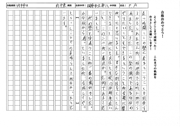 調布市立第八中学校　AFくん　都立府中東高校　合格!!