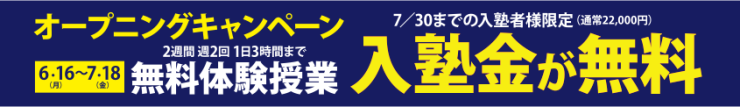 オープニングキャンペーン、無料体験授業、入塾金が無料 オープニングキャンペーン、無料体験授業、入塾金が無料
