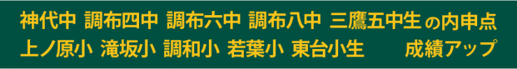 神代中、調布四中、調布六中、調布八中、三鷹五中生、上ノ原小、滝坂小、調和小、若葉小、東台小生の内申点・成績アップ